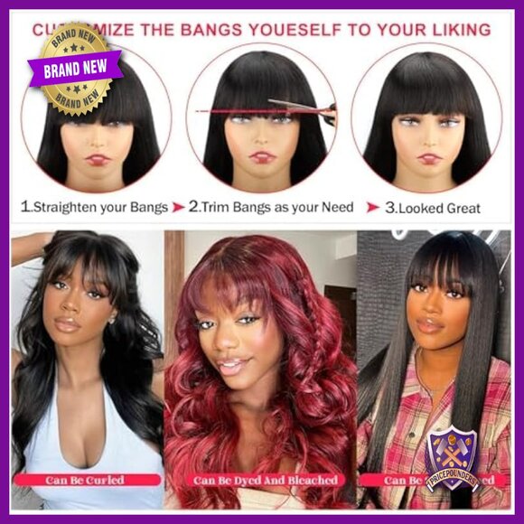 Human Hair Wig with Bangs 20 Inch Body Wave Glueless 150% Density main image 4